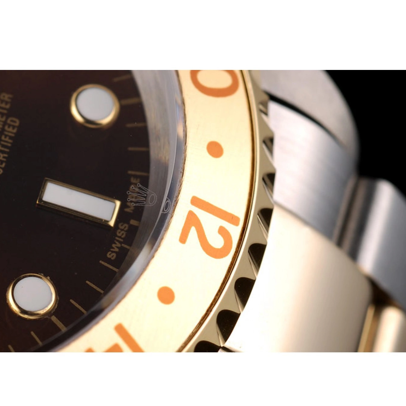 Aaa replica watch Bezel Ceramic Gold Colored Master II Watch Dial Rolex GMT Brown 0712